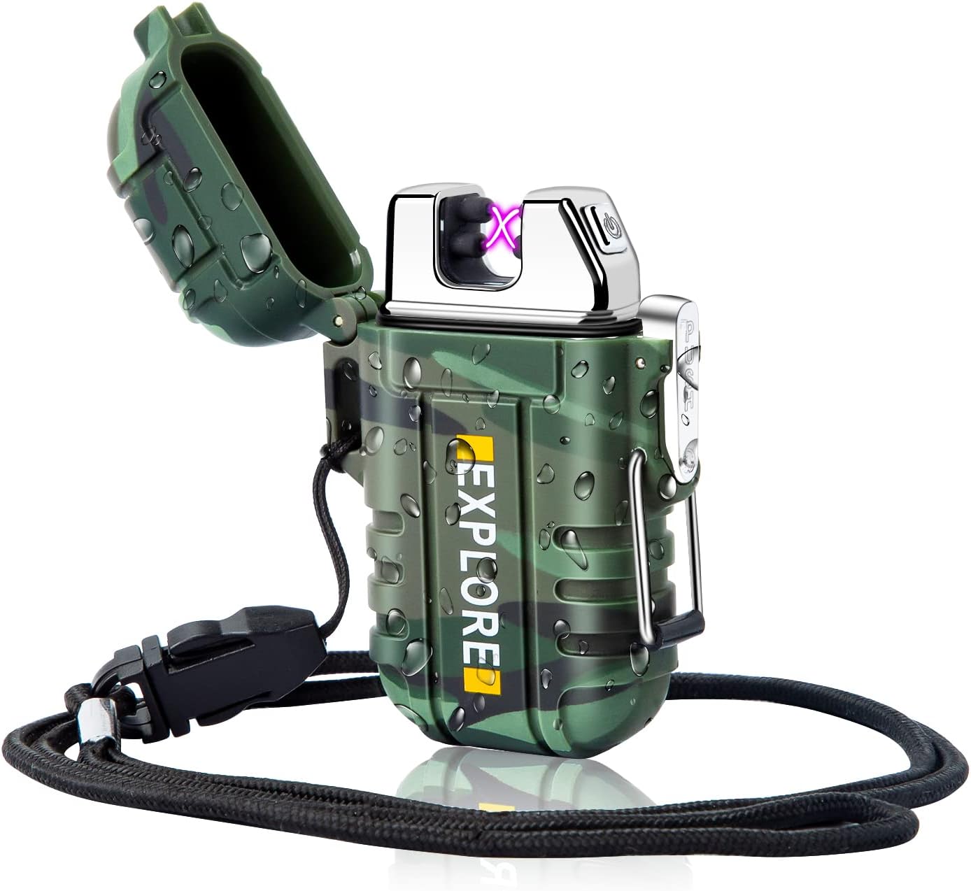 LcFun Waterproof Electric Dual Arc Lighter USB Rechargeable Outdoor Windproof Flameless Plasma Lighters for Camping, Hiking, Adventure, Survival Tactical Gear Gifts for Men